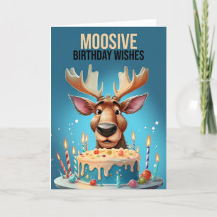 Moose and Birthday Cake Cute Moose  Letterpress Thank You Card