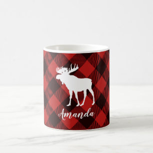 Moose and Buffalo Red and Black Plaid Christmas Coffee Mug