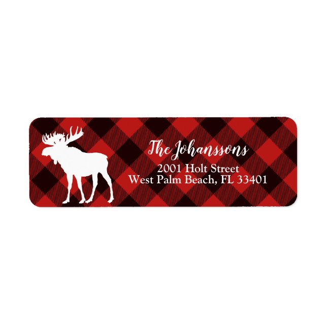 Moose and Buffalo Red and Black Plaid Christmas Label (Front)