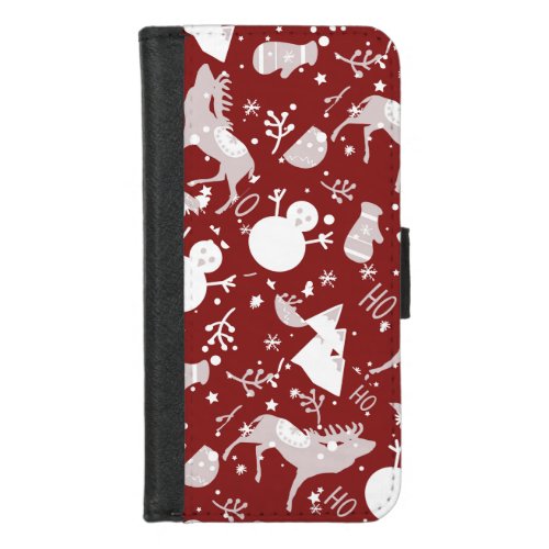 Moose and Christmas trees Christmas seamless iPhone 87 Wallet Case