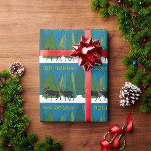 Moose and Elk in Santa Hats Wrapping Paper