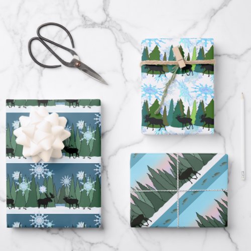 Moose and Elk Winter Holiday Wrapping Paper