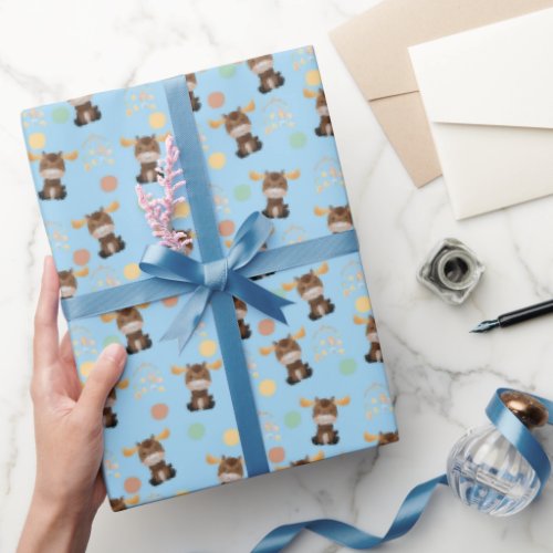Moose and Mobile baby boy shower wrapping paper