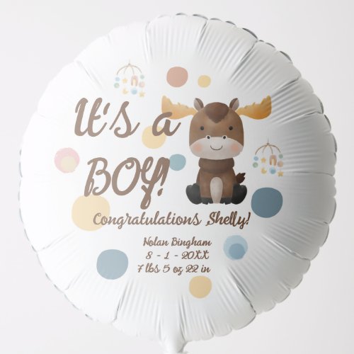 Moose and Mobile baby shower announcement balloon