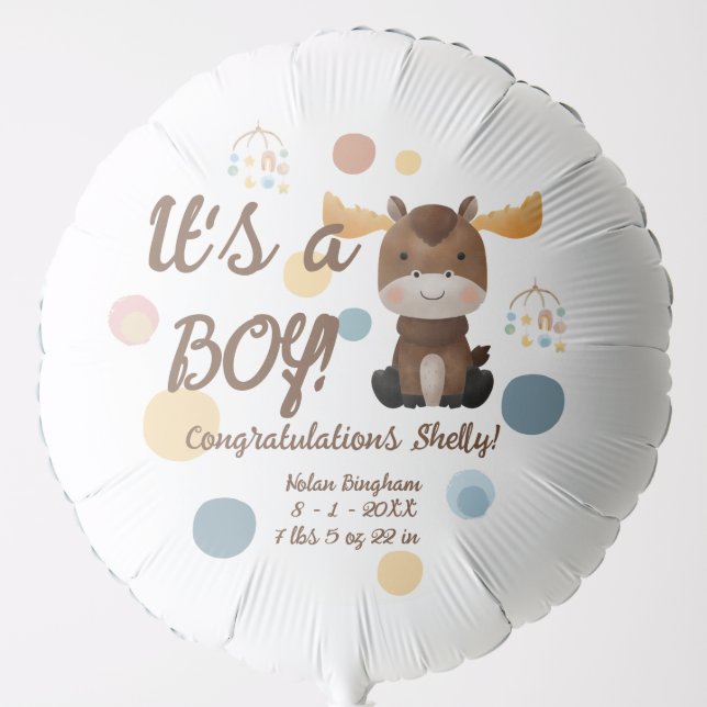 Moose and Mobile baby shower announcement balloon (Front)