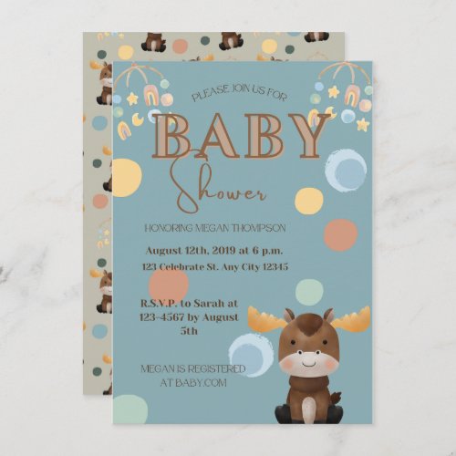 Moose and Mobile baby shower invitations