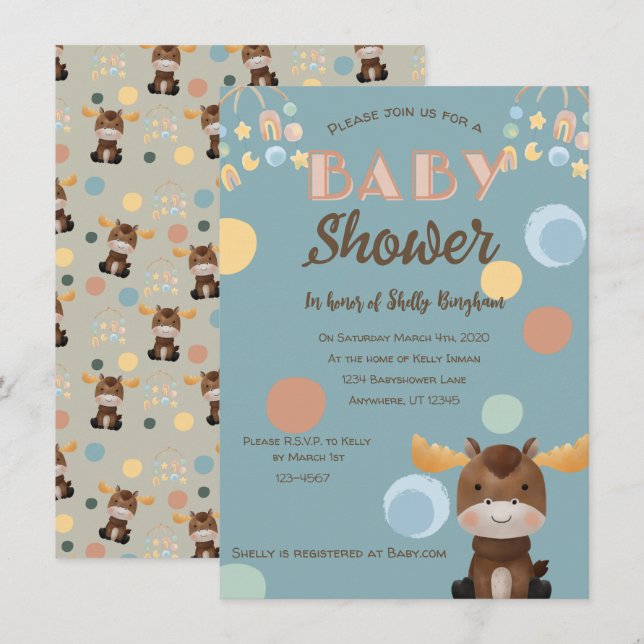Moose and Mobile baby shower invitations (Front/Back)