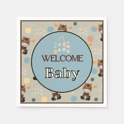 Moose and Mobile baby shower napkins