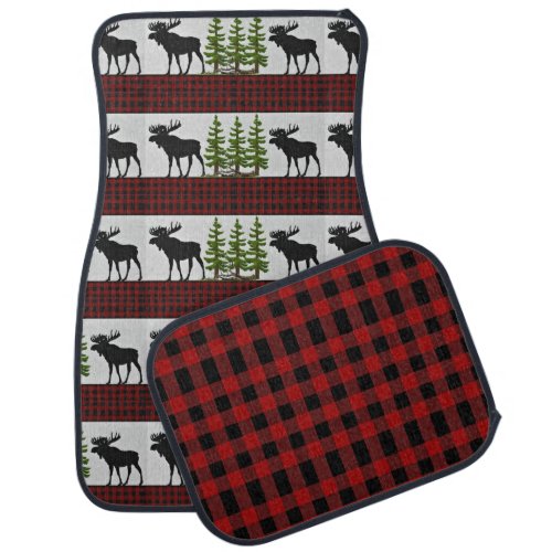  Moose and Pine Tree Red Buffalo Plaid  Car Floor Mat