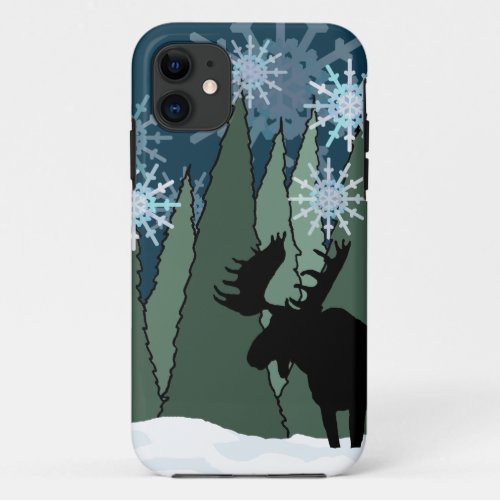 Moose and Snowflake Forest iPhone 11 Case