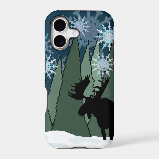 Moose and Snowflake Forest Iphone Case (Back)