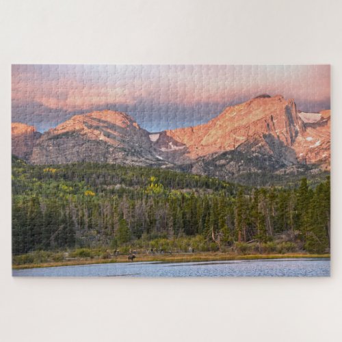 Moose and Tourists at Sprague Lake Colorado Jigsaw Puzzle