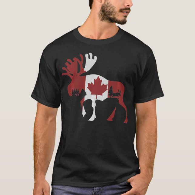 Moose Animal Canadian Flag Maple Leaf Canada Pullo T-Shirt (Front)