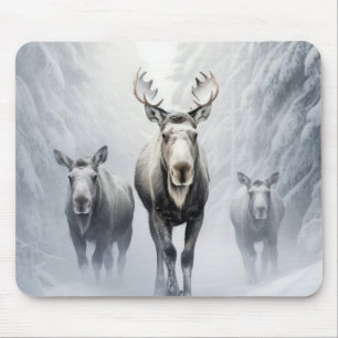 Moose Animal Family Wandering Nature Out Mouse Pad