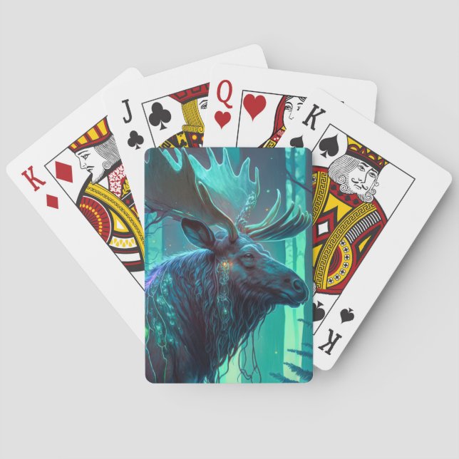 Moose Animal Portrait Painting Dark Character  Poker Cards (Back)