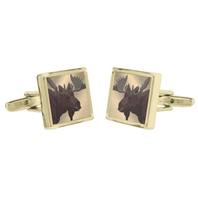 Moose Art Cufflinks Personalized Moose Gifts (Angled)