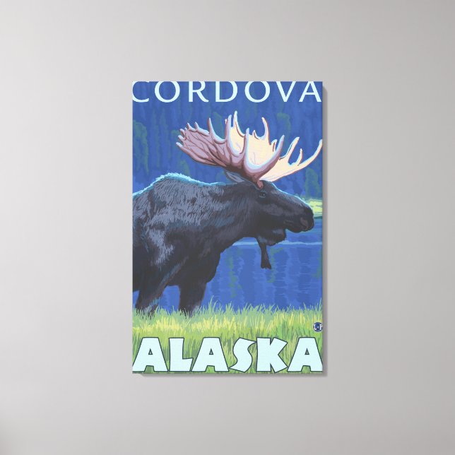 Moose at Night - Cordova, Alaska Canvas Print (Front)