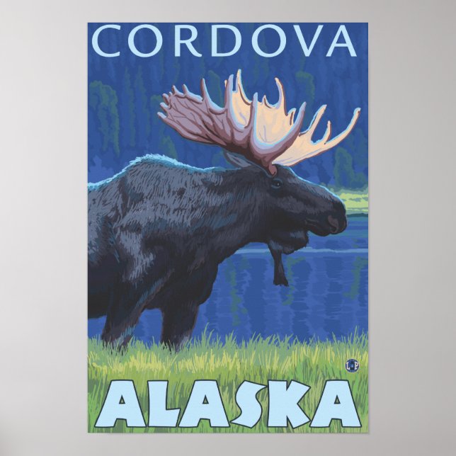 Moose at Night - Cordova, Alaska Poster (Front)