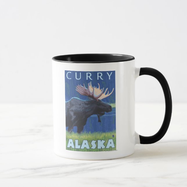 Moose at Night - Curry, Alaska Mug (Right)