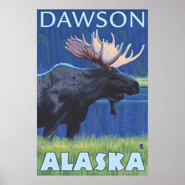 Moose at Night - Dawson, Alaska Poster (Front)