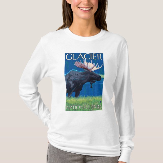 Moose at Night - Glacier National Park, MT T-Shirt (Front)