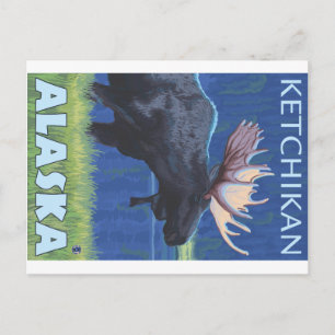Moose at Night - Ketchikan, Alaska Postcard