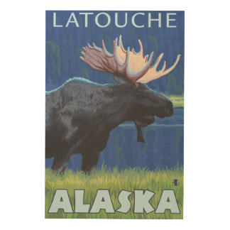 Moose at Night - Latouche, Alaska Wood Wall Art