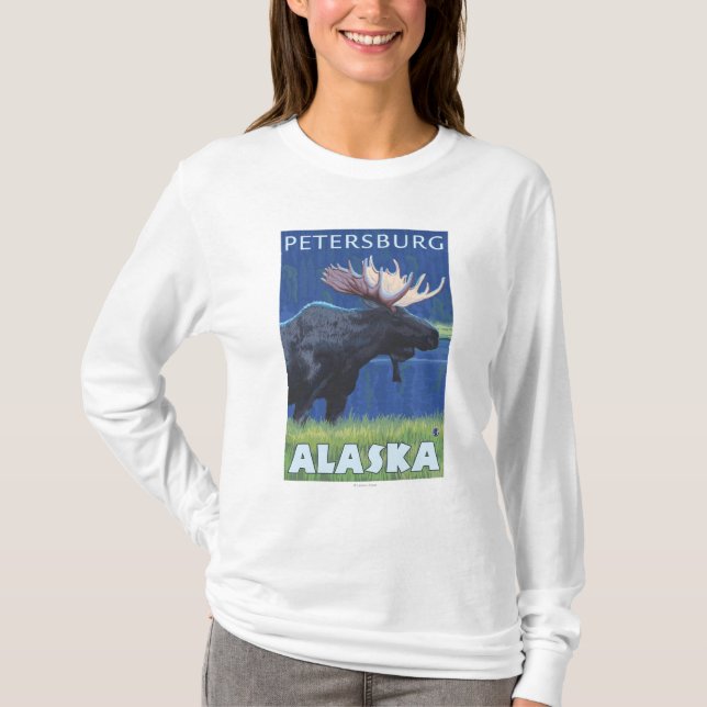 Moose at Night - Petersburg, Alaska T-Shirt (Front)