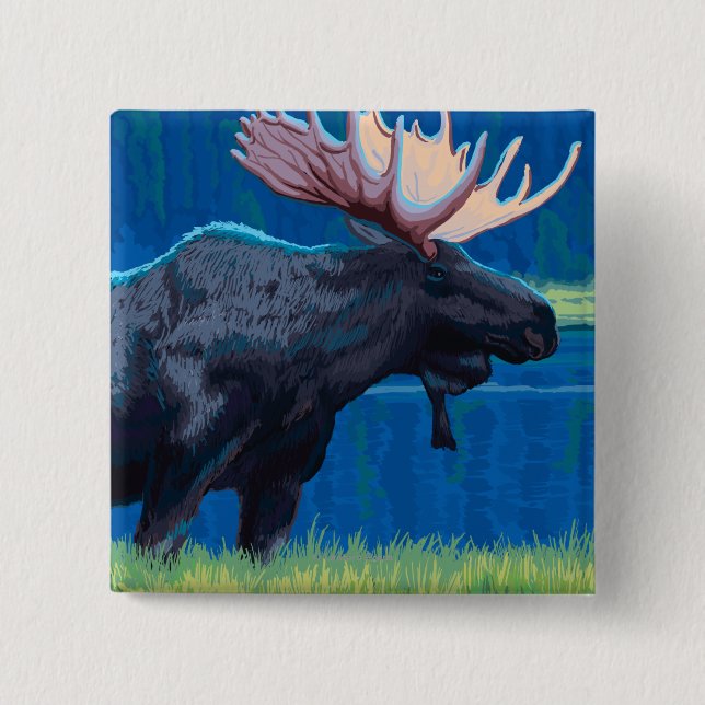 Moose at Night - West Yellowstone, Montana Button (Front)