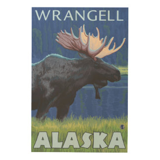 Moose at Night - Wrangell, Alaska Wood Wall Art