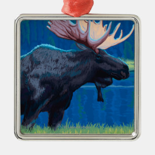 Moose at Night - Yellowstone National Park Metal Ornament