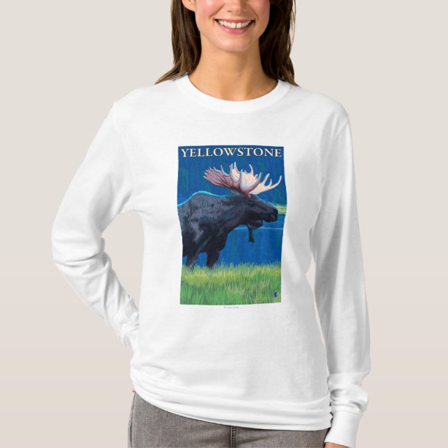 Moose at Night - Yellowstone National Park T-Shirt (Front)