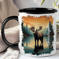 Moose at Sunrise Lake Reflection