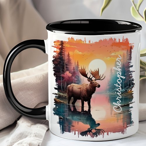 Moose At Sunset Lake Reflection Mug