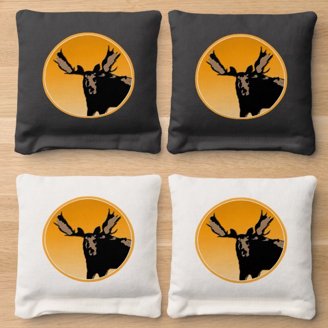 Moose at Sunset  - Original Wildlife Art Cornhole Bags (Wood)