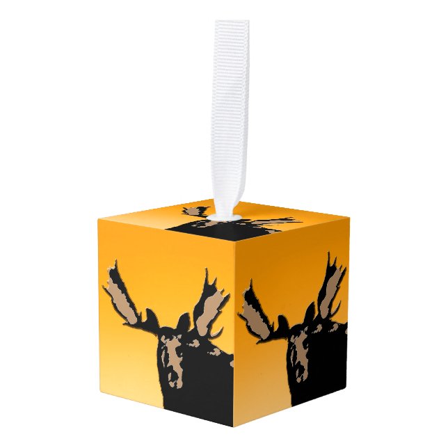 Moose at Sunset  - Original Wildlife Art Cube Ornament (Front Angled)