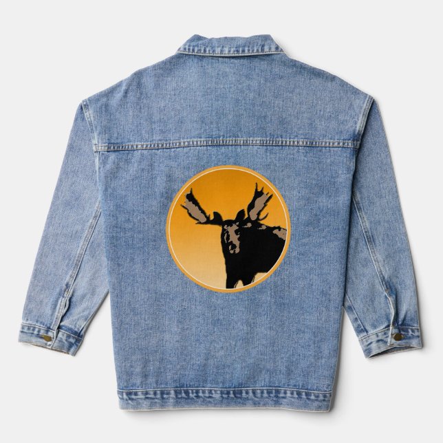 Moose at Sunset  - Original Wildlife Art Denim Jacket (Back)