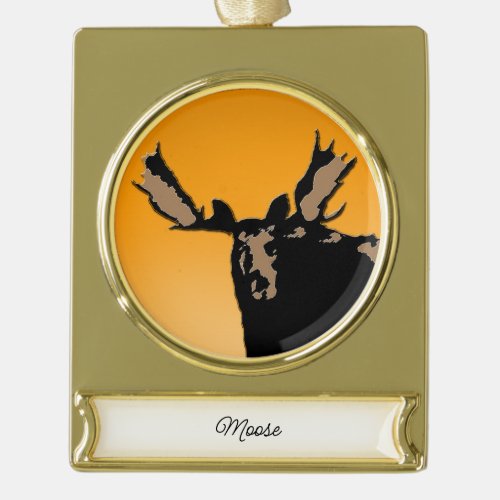 Moose at Sunset  _ Original Wildlife Art Gold Plated Banner Ornament