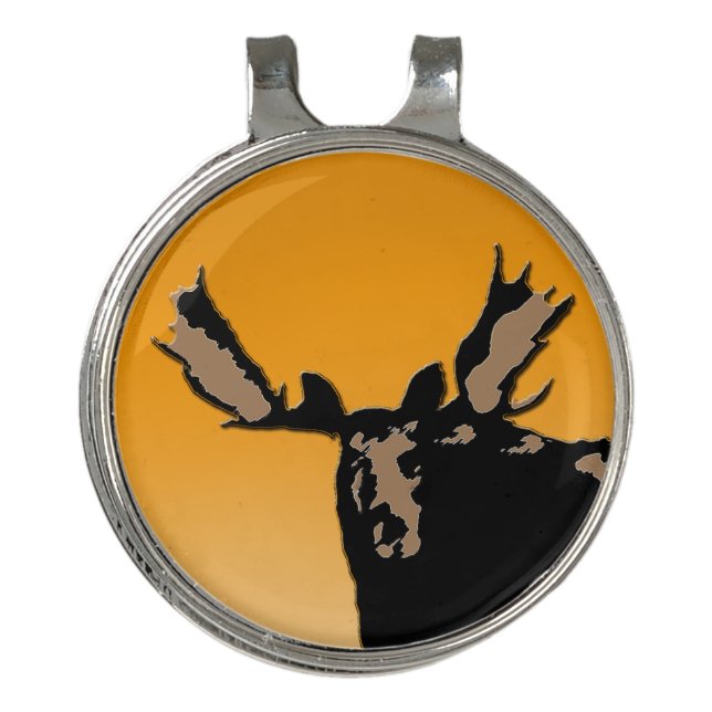 Moose at Sunset  - Original Wildlife Art Golf Hat Clip (Front)