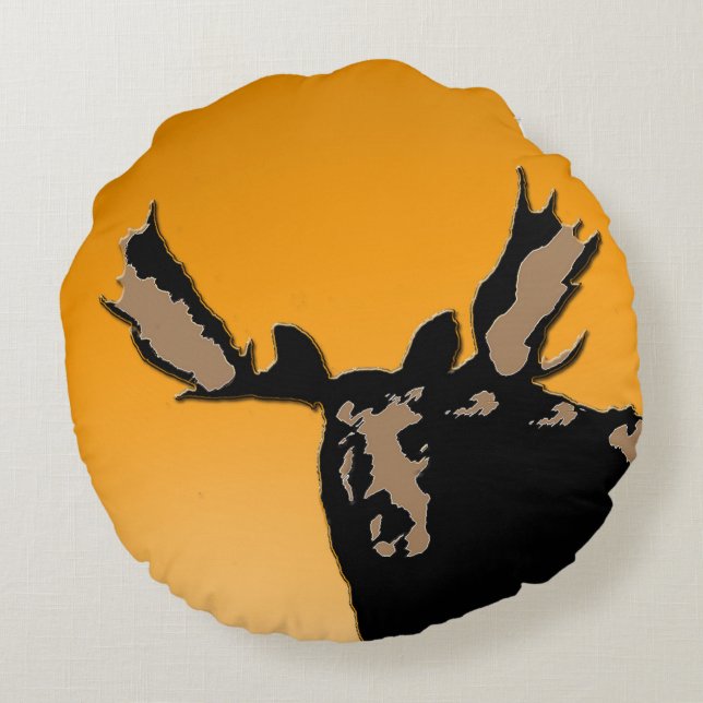 Moose at Sunset  - Original Wildlife Art Round Pillow (Back)