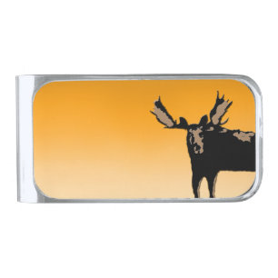 Moose at Sunset - Original Wildlife Art Silver Finish Money Clip