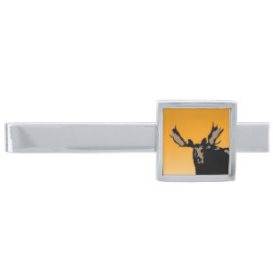Moose at Sunset - Original Wildlife Art Silver Finish Tie Clip