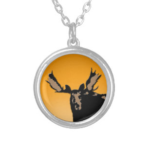 Moose at Sunset - Original Wildlife Art Silver Plated Necklace