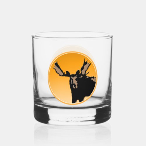 Moose at Sunset  _ Original Wildlife Art Whiskey Glass