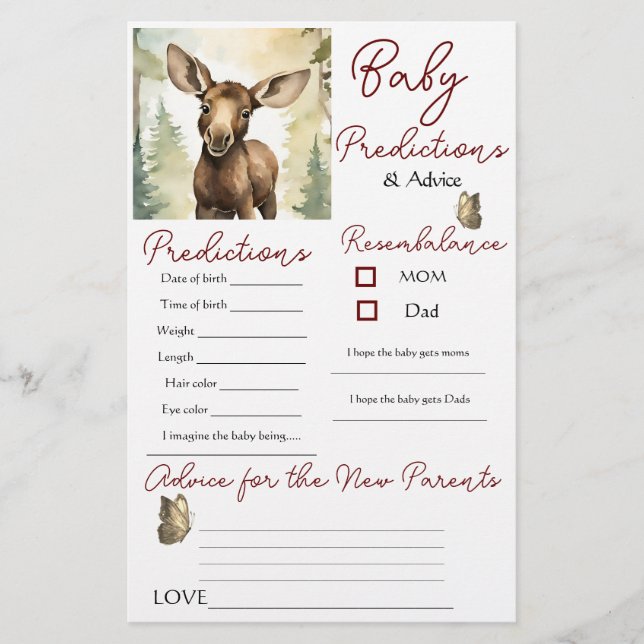 Moose Baby Predictions Advice Card (Front)
