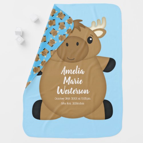 Moose Baby Shower Blue Baby Blanket