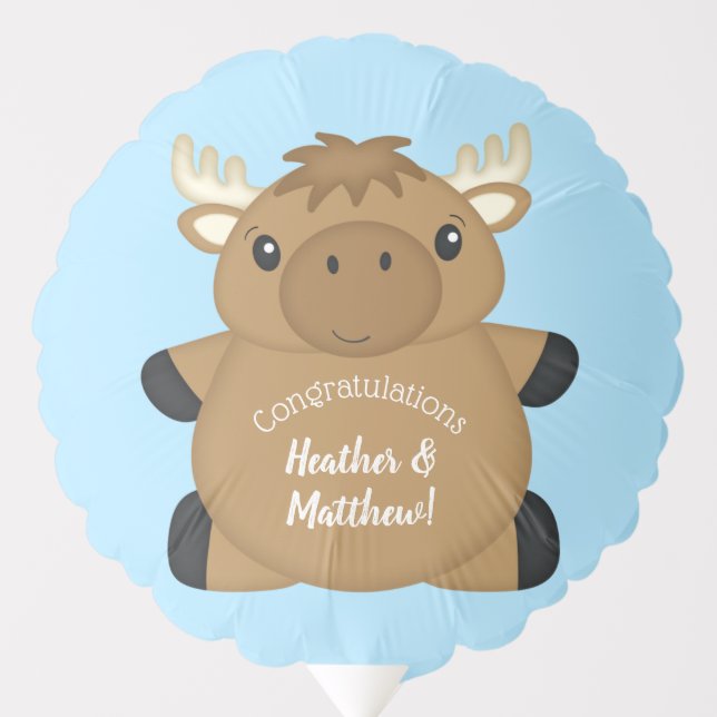 Moose Baby Shower Blue Balloon (Front)