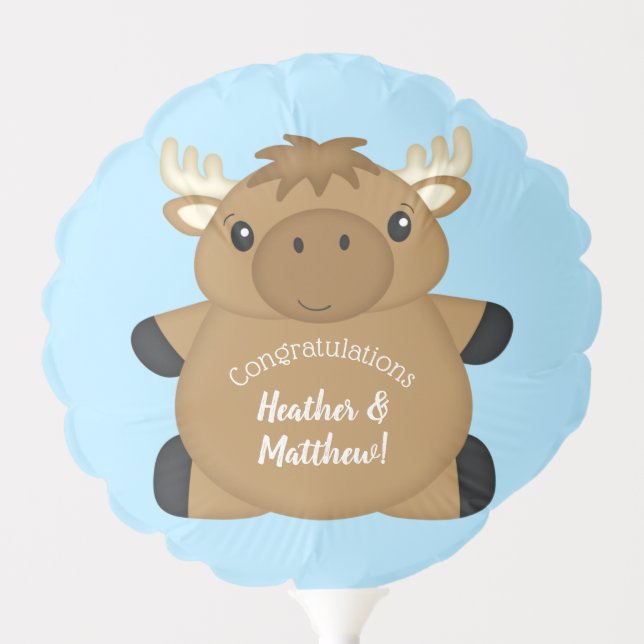Moose Baby Shower Blue Balloon (Front)