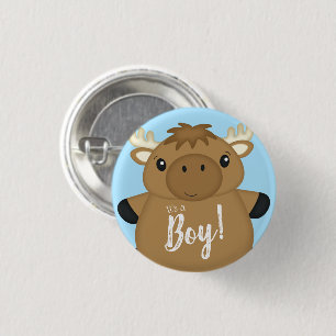 Moose Baby Shower Blue Boy Button