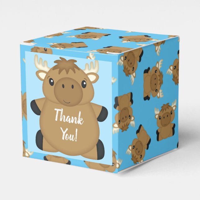 Moose Baby Shower Blue Boy Favor Boxes (Front Side)